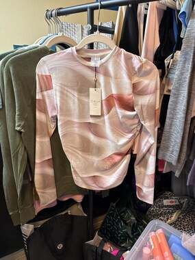 CALIA Women's Tissue Texture Long Sleeve Golf Crew Shirt in Dunes Coral